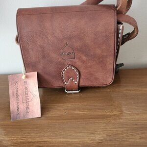 Berber Square Real Leather Saddle Bag Medium Brown Purse